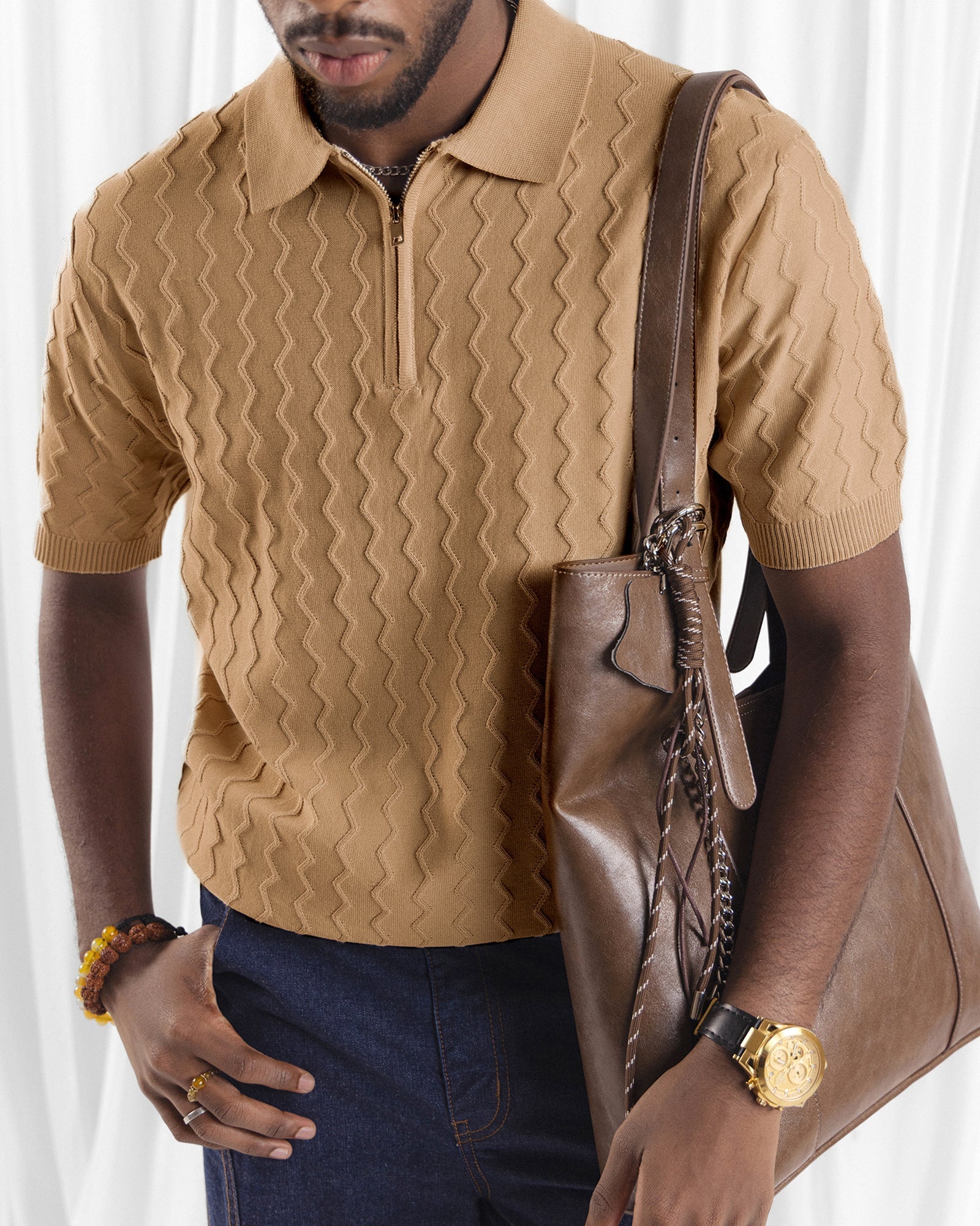 Men Zipper Polo