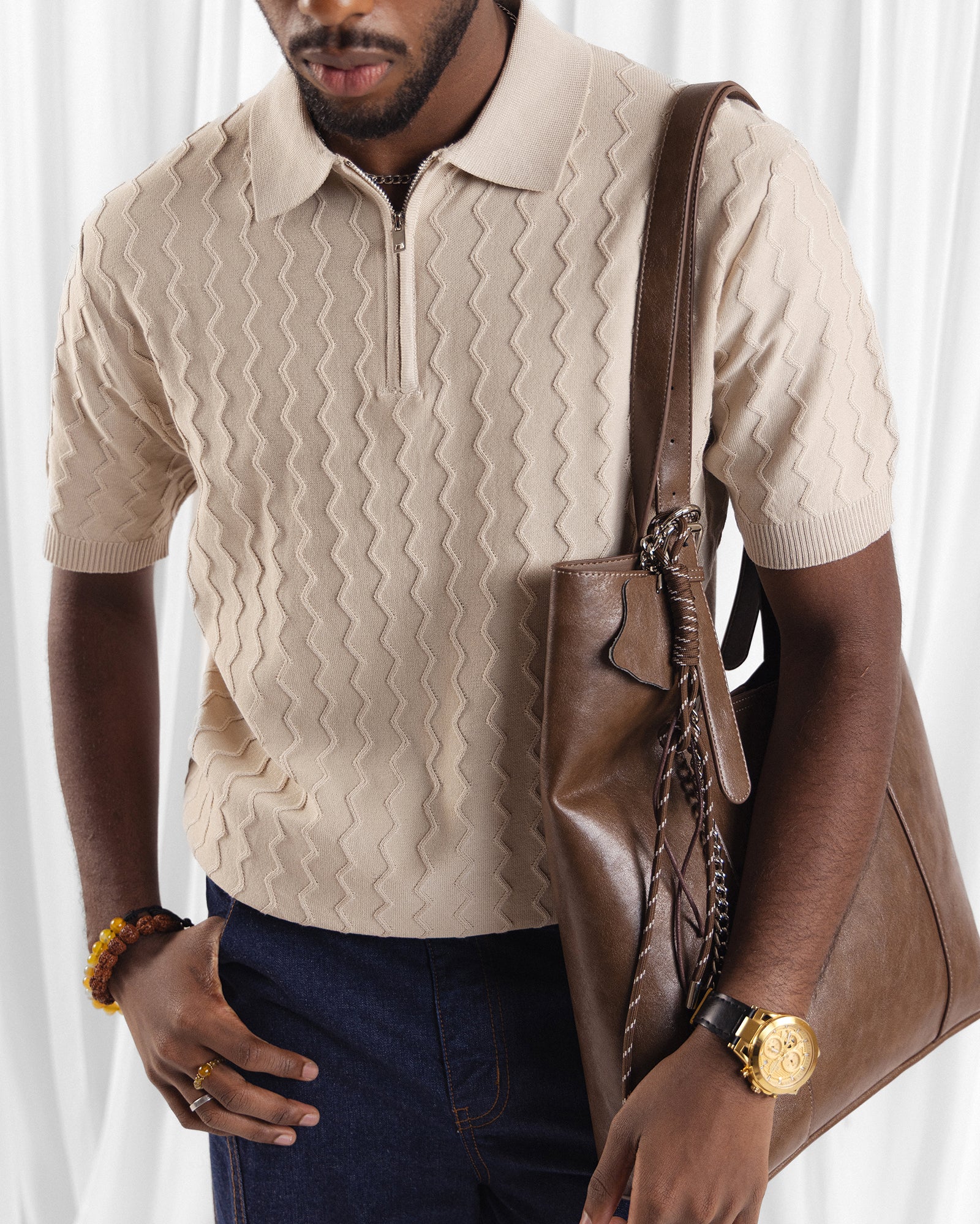 Men Zipper Polo