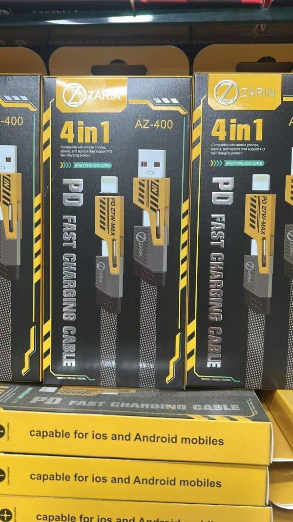 Fast Charging 4 in 1 Type C & iPhone Charging Cable - 1 Pcs, 65 Watts