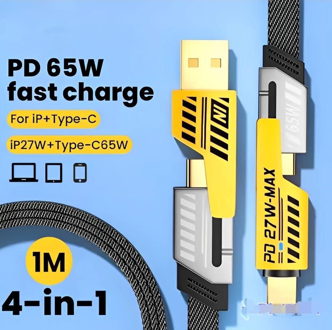 Fast Charging 4 in 1 Type C & iPhone Charging Cable - 1 Pcs, 65 Watts